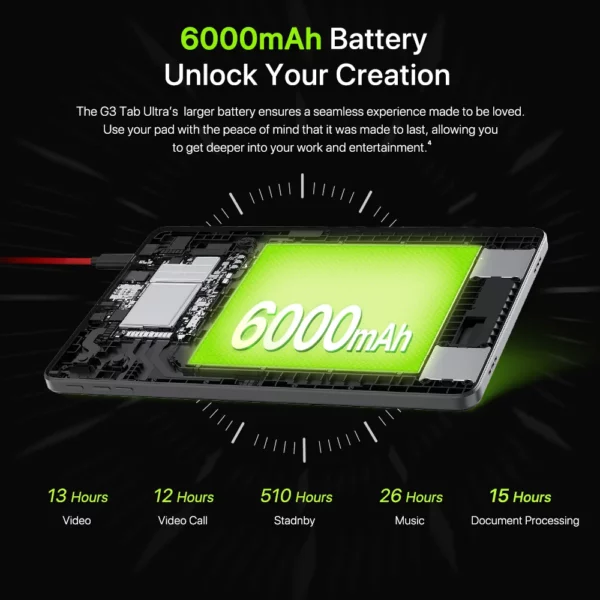 UMIDIGI G3 Tab Ultra MTK G99 Octa-Core 10.1 "HD 8 + 8GB 128GB 1TB TF Extension Android 13 8MP + 8MP 6000mAh batterie longue durée 18W – Image 6