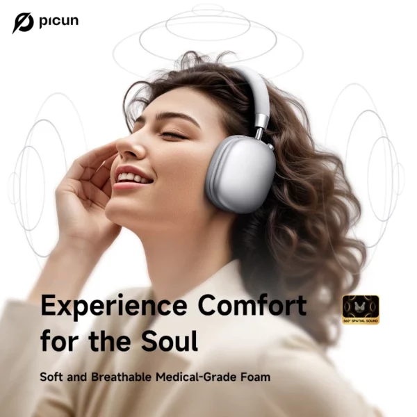 Picun F5 ANC casque sans fil Bluetooth 5.3 haute résolution Audio sur l'oreille casque 25dB annulation de bruit adaptative écouteurs 50H – Image 3