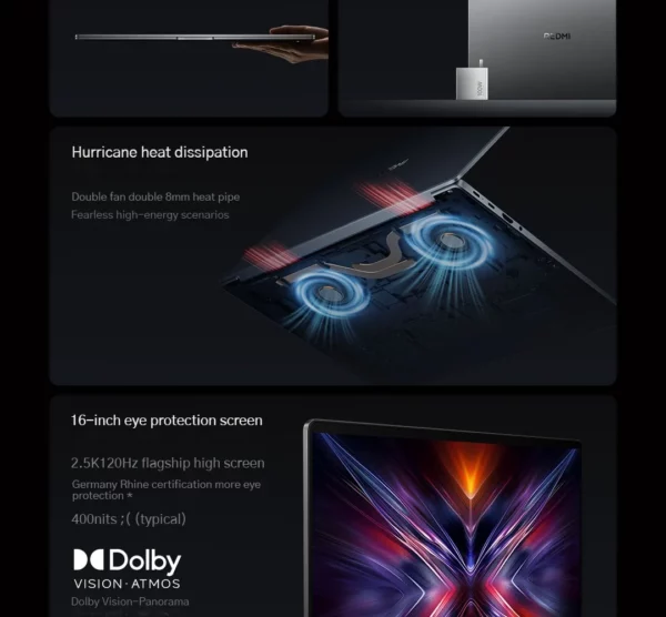 Xiaomi-Ordinateur portable Redmi Ple16 2025, ordinateur portable de bureau d'étude, processeur Intel Core 5 220H, 210H, 16 Go, 32 Go, DDR5, 512 Go, 1 To SSD – Image 4