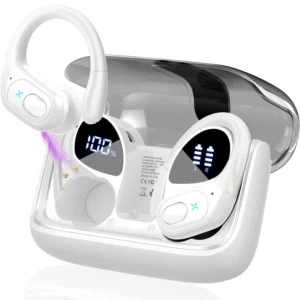 Écouteurs Bluetooth de sport, étanches IPX7, sans fil, 75 heures de musique, avec micro, affichage de puissance LED, crochet d'oreille souple, oreillettes TWS
