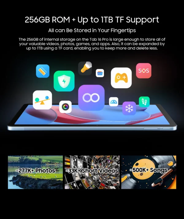 Tablette Blackview Tab 16 Pro  8 Go + 256 Go Écran 11'' FHD + Batterie 7700 mAh Android 14 Widevine L1 Unisoc T616 Tablette PC – Image 35