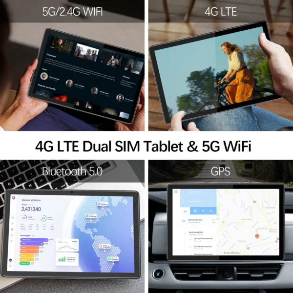 VASOUN-Tablette Android 14 de 10.1 Pouces, 12 Go (6 + 6 Extensions) de RAM, 128 Go, Dean, Octa Core, Touriste Epi4 G Débloquée avec WiFi 2.4G/5G et GPS – Image 5