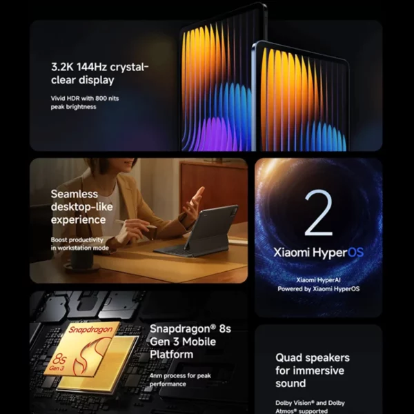 Version mondiale Xiaomi Pad 7 Pro Snapdragon 8s Gen 3 11.2 "3.2K 144Hz écran 50MP + 32MP caméra 8850mAh Mi tablette PC 256GB 512GB – Image 2