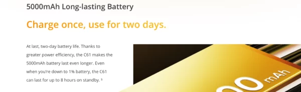 realme-Smartphone C61, Batterie 5000mAh, Charge SUPERVOOC 15W, Caméra AI 50MP, Affichage 90Hz, Moteur AI IP54, 256 Go, NDavid, Première mondiale – Image 19
