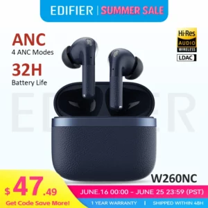 Edifier W260NC ANC Écouteurs TWS antibruit Bluetooth 5.3 Écouteurs sans fil haute résolution avec LDAC, 32 heures, connexion multiple