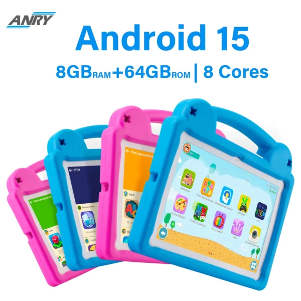 ANRY-Tablette Android 15 pour enfants, tablettes à écran HD, cadeaux pour enfants, 8 Go de RAM, 4 + 4 extensions, 64 Go, Dean A523, 2025 GHz, 10.1 Mah, 2.0 pouces, 5000 – Image 13