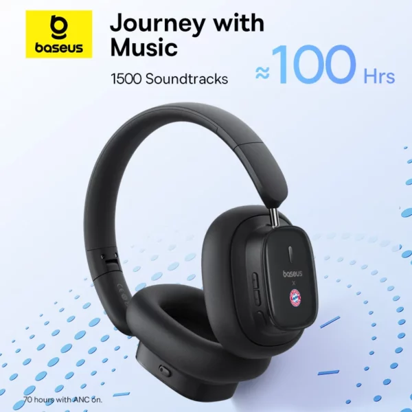 Baseus Bowie H1i casque sans fil Bluetooth 5.3 suppression Active du bruit sur l'oreille casque haute résolution LHDC écouteur 100H de lecture – Image 5