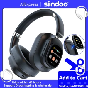 Siindoo JH-ANC930Plus casque sans fil hybride, casque antibruit actif avec écran LED à commande tactile multi-magnétique