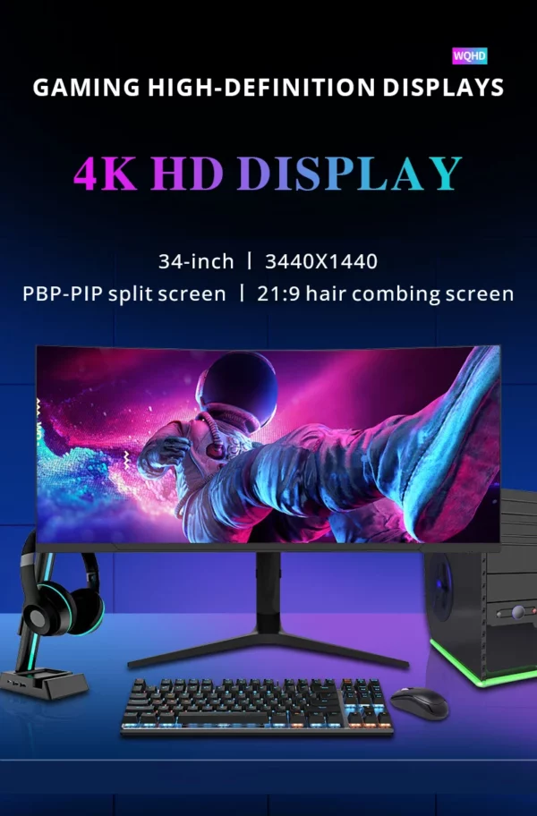 Moniteurs de jeu incurvés Oem, écran de studio, LED, 4K, 3440Hz, interface Johanna, 34 pouces, 1440x165, prix d'usine – Image 6