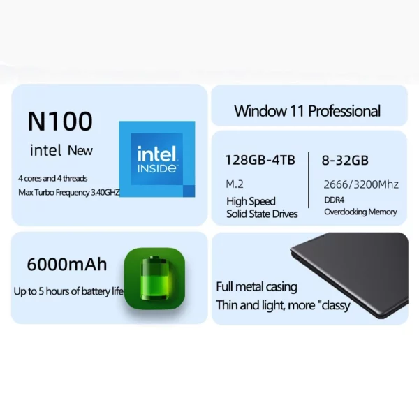 Processeur Intel N100 14 pouces 32 go DDR4 2 to SSD mince ordinateur portable YOGA 6000 mAh tablette 2-en-1 1920*1080 écran tactile 360 °   Bureau rabattable – Image 2
