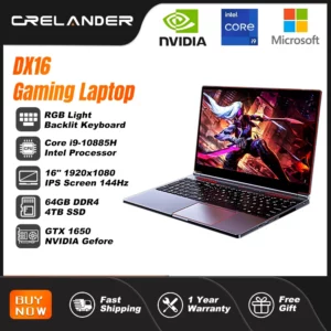 Ordinateur portable de jeu crelander 16,1 pouces Intel Core i9 10e génération NVIDIA Graphics GTX 1650 IPS écran 144hz ordinateur portable de jeu