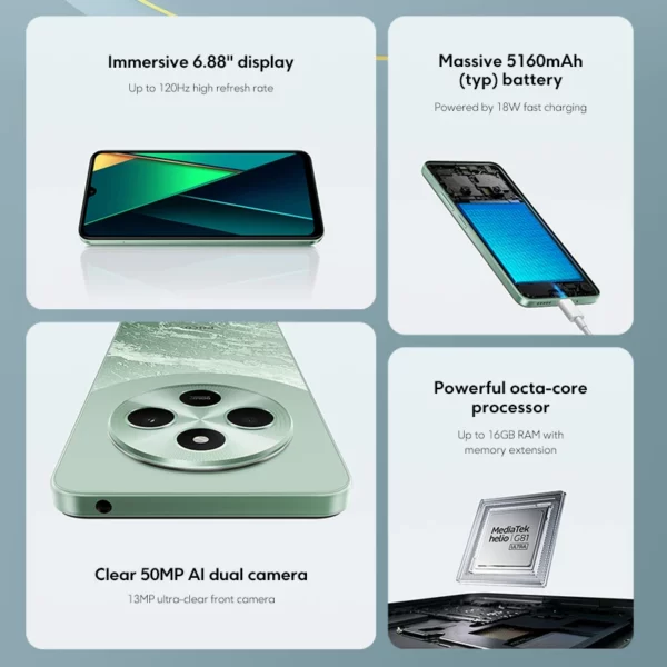 POCO C75 Global Version Smartphone NDavid 128 Go 256 Go 6.88 "Dot DstressDisplay Helio G81-Ultra 50MP Camera Massive 5160mAh Battery – Image 2