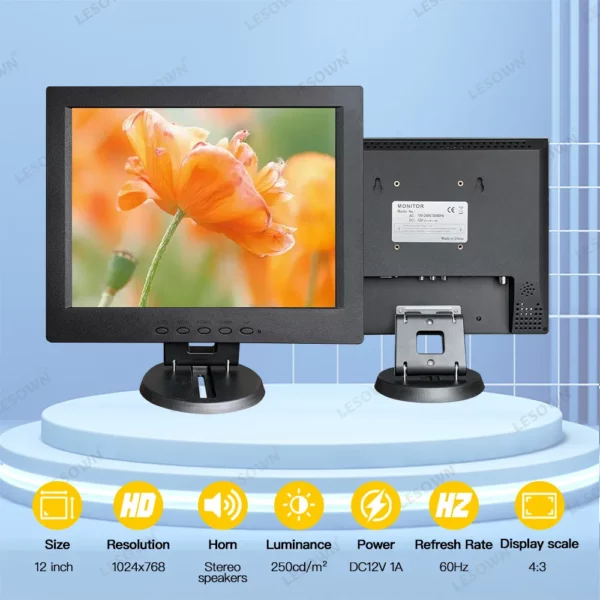 LESOWN 12 pouces 1024x768 moniteur LCD industriel 4:3 HDMI VGA AV BNC petit écran large pour caméra de Microscope de voiture CCTV – Image 9