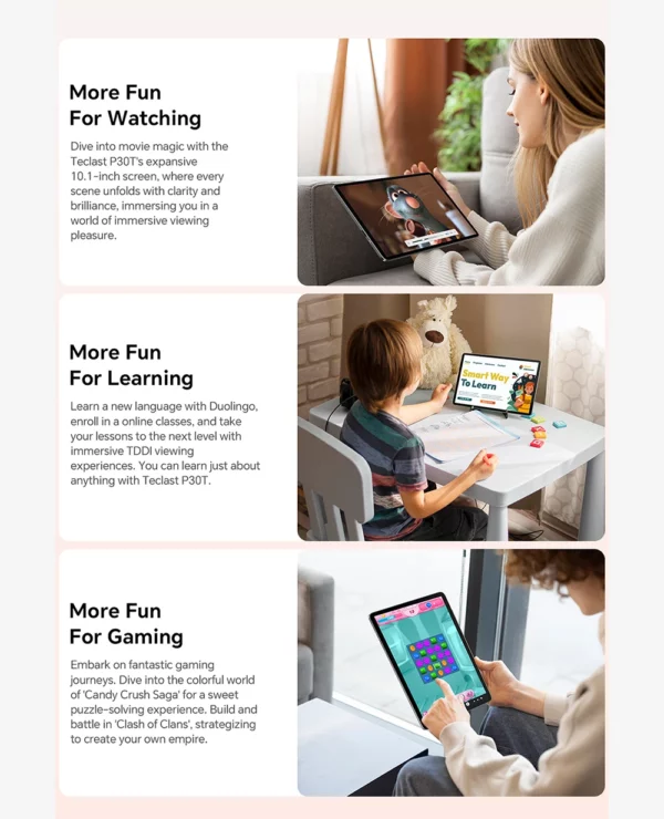Teclast P30T Android 15 tablette 10.1 "IPS Max 12GB RAM 128GB ROM T606 8 cœurs 6000mAh clavier/étui/souris/stylet/casque/support – Image 11