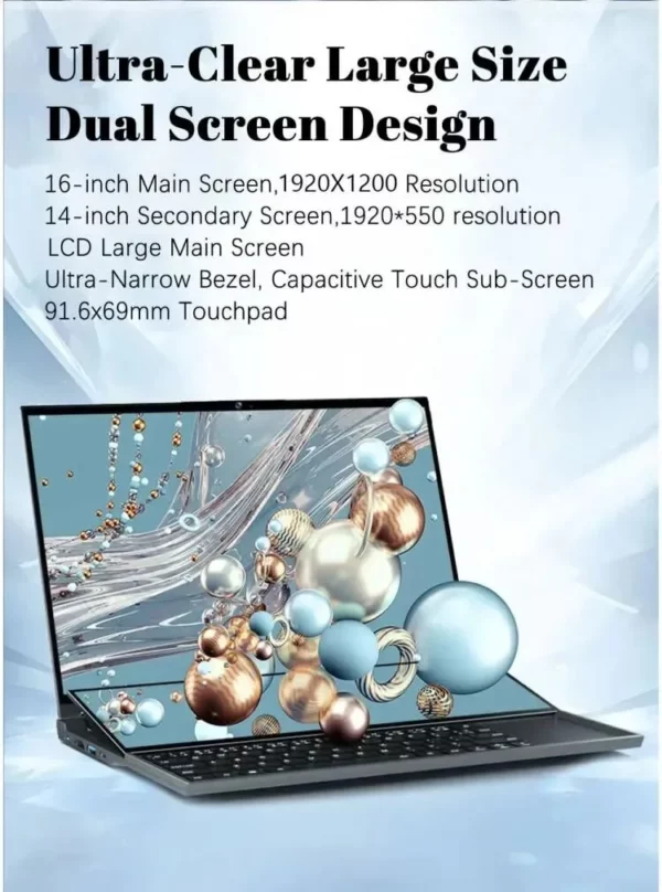 CRELANDER Ordinateur portable à double écran 16 pouces 2K + écran tactile 14 pouces Intel Xeon W-10855M 64 Go de RAM Zenbook Duo Ordinateur portable de jeu – Image 18