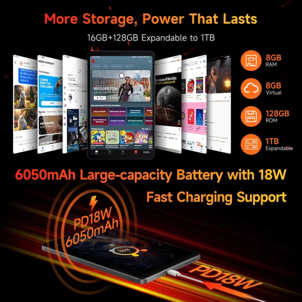 BNCF BPad Mini 8.4 pouces Snapdragon SMD685 tablette Android14 (8 + 8) GB RAM + 128 GB ROM 6050 mAh batterie 4G LTE Widevine L1 2K IPS onglet – Image 6
