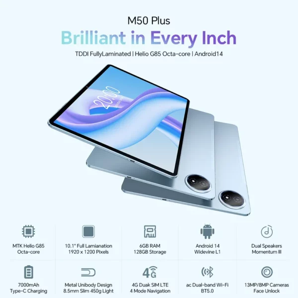 Teclast M50 Plus tablette 10.1 "écran 6GB 128GB Helio G85 8 cœurs 7000mAh batterie Android 14 double SIM GPS onglet Version mondiale – Image 2