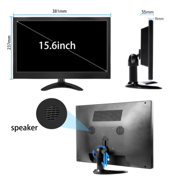 Petit moniteur de sécurité Portable avec double haut-parleurs intégrés, entrée HDMI VGA BNC pour ordinateur Portable CCTV Raspberry Pi Xbox PS3/4/5 – Image 11