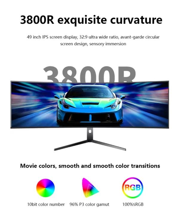 Moniteurs d'ordinateur de bureau incurvés, moniteur de jeu, écran ultra large, 49 pouces, 5K, 75Hz, 144Hz, courbe 5120x1440, PS Xbox – Image 18