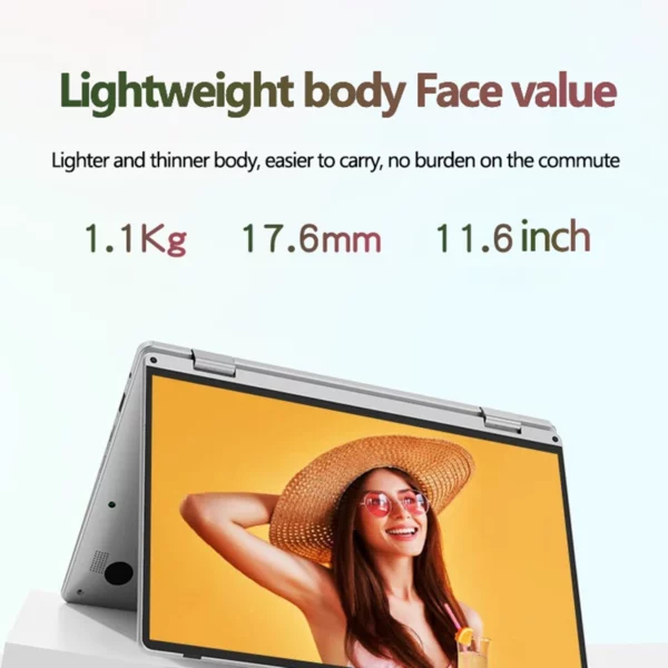 Ordinateur portable 11,6 pouces Intel Celeron N4020 360 °   Flips Écran tactile pour caméra HD 6 Go DDR4 2 To SSD 4500 mAH 2,8 GHz Tablette légère – Image 3