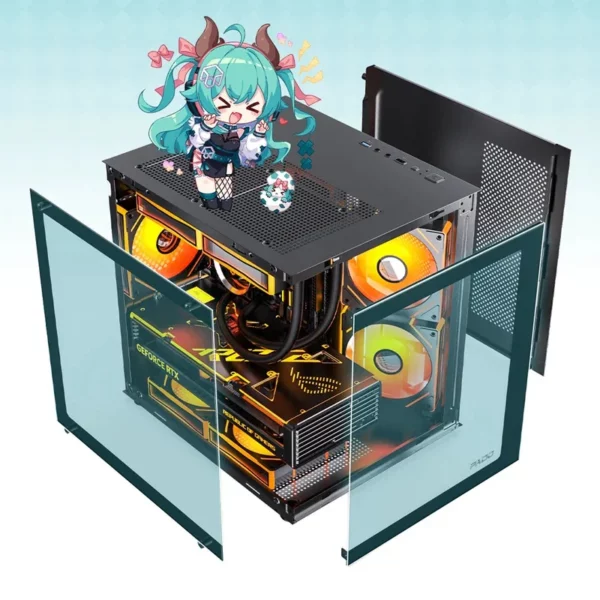 PADO YL M-ATX Boîtier PC de jeu pour ordinateur de bureau 270 °     Boîtier d'ordinateur pour salle de vue sur la mer, sans pilier A, cabine de joueur transparente Double face pour PC – Image 2