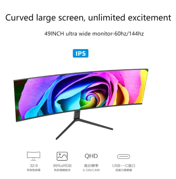 Moniteurs d'ordinateur de bureau incurvés, moniteur de jeu, écran ultra large, 49 pouces, 5K, 75Hz, 144Hz, courbe 5120x1440, PS Xbox – Image 7