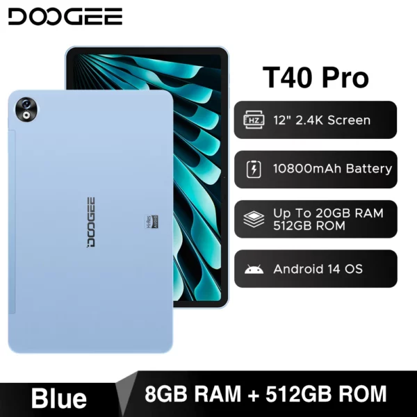 Doogee-Tablette T40 Pro, 12 ", IPS, 2.4K, 20 Go, 8 Go, 512 Go, Android 14, Helio G99, 6nm, 10800mAh, 18W Charge, 7.6mm, Ultra-mince, Première mondiale – Image 8