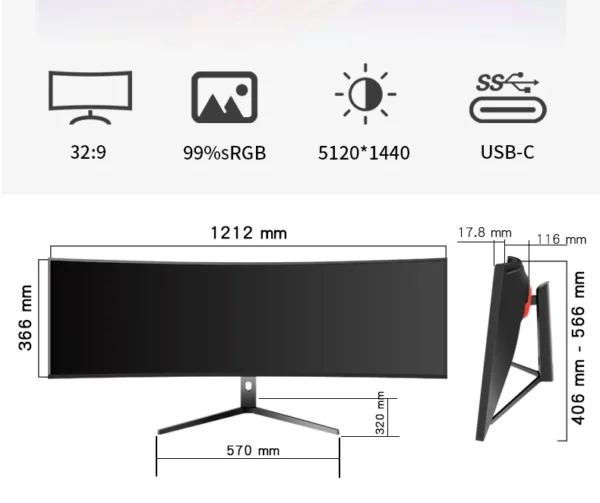 Moniteurs d'ordinateur de bureau incurvés, moniteur de jeu, écran ultra large, 49 pouces, 5K, 75Hz, 144Hz, courbe 5120x1440, PS Xbox – Image 6