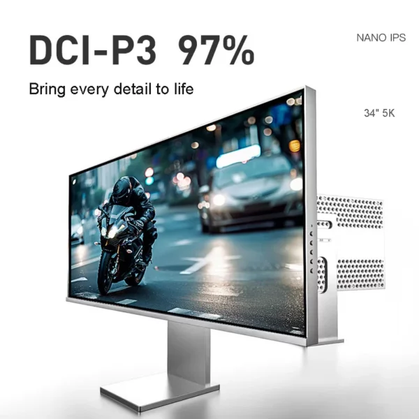 Moniteur LCD à faible luminosité bleue, conception en alliage d'aluminium, écran en queue de cheveux ultra large, caractéristique, conception de panneau IPS, 34 pouces, 5K, 21:9, 60Hz – Image 4
