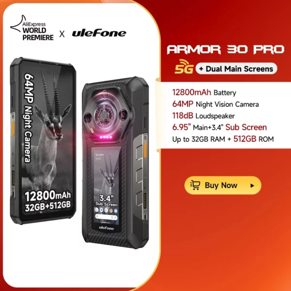 【Première mondiale】Ulefone Armor 30 Pro 5G Téléphone robuste Android 14 Smartphone 6,9" 120Hz 32GB+512GB 12800mAh Caméra nocturne 64MP NFC MTK Dimensity 7300X 66W Téléphone portable – Image 9