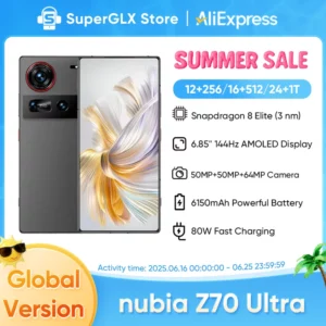Version mondiale Nubia Z70 Ultra NX733J 5G Smartphone Snapdragon 8 Elite 6.85 "144Hz AMOLED affichage 6150mAh 80W Charge rapide IP69