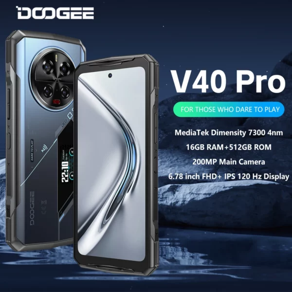 DOOGEE V40 Pro 5G téléphone robuste 6.78 "16GB + 512GB téléphones de jeu dimension 7300 200MP AI caméra 8680mAh Android 14
