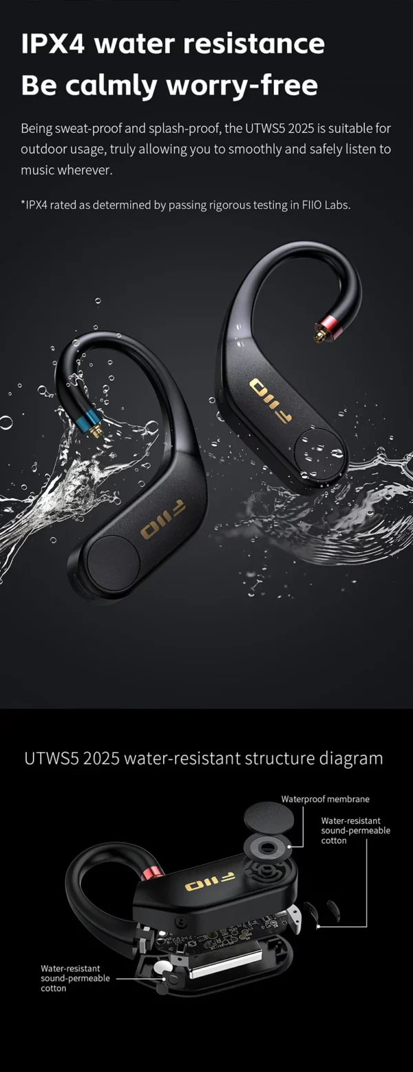 FiiO UTWS5 2025 véritable écouteur sans fil étanche écouteurs crochet écouteur ampli pour IEM Bluetooth écouteur Hifi son stéréo personnalisé – Image 24