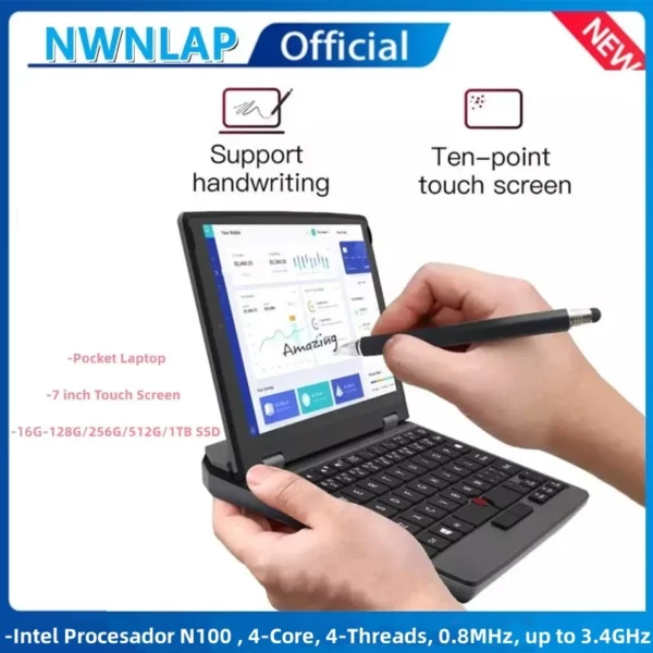 7 pouces Mini ordinateur Portable Intel N100 ordinateur Portable IPS écran tactile Netbook Win 11 Pro Mini PC Micro ordinateur BT 4.2 16G 128GB