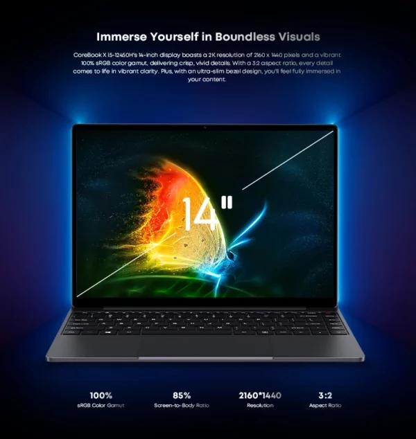 CHUWI CoreBook X Intel Core i5 12450H ordinateur portable de jeu 14 pouces 2160x1440 résolution 16GB RAM 512GB SSD WiFi6 Windows 11 ordinateur PC – Image 2
