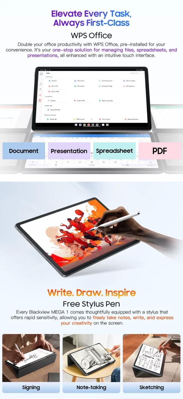 Blackview-Tablette MEGA 1, 11.5 ", 2.4K, 120Hz, Affichage 8 Go, 256 Go, Appareil photo 50MP + 13MP, 8800mAh, 33W, Pad de charge rapide P, Première mondiale – Image 21