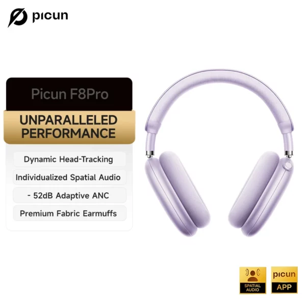 Picun F8 Pro ANC casque sans fil suivi de la tête Audio spatial 3D-52dB ANC HIFI Bluetooth casque ENC HD micro application à faible latence – Image 14