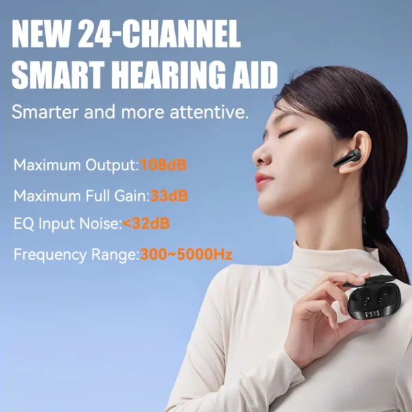 Aides auditives OTC rechargeables, aides auditives Bluetooth pour personnes âgées avec application intelligente, appel iOS/Android, qualité sonore authentique – Image 6