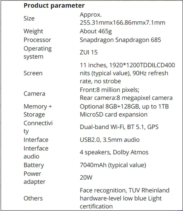 Lenovo Xiaoxin Pad 2024 11 pouces Qualcomm Snapdragon 685 8 + 128G /6 + 128 gris violet micrologiciel mondial GPS WIFI 7040mAh Android – Image 15