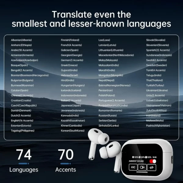 UYUXIO AI traducteur de langue écouteurs 144 langues traducteur dispositif et Accents 8 écouteurs de traduction de langue hors ligne – Image 3