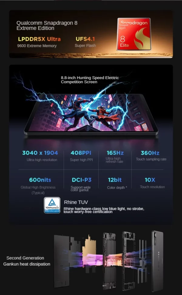 CN Lenovo légion Y700 tablette Gen 4 Snapdragon 8 Elite 165Hz écran LCD 7600mAh batterie Android WiFi 8.8 pouces 3040*1904P 12G 16G – Image 17