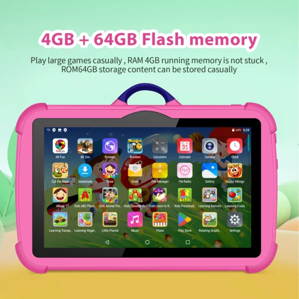 Nouveau modèle de dessin animé enfants tablette 7 pouces Quad Core 4GB RAM 64GB ROM Android apprentissage jeux éducatifs tablettes cadeaux pour enfants – Image 3