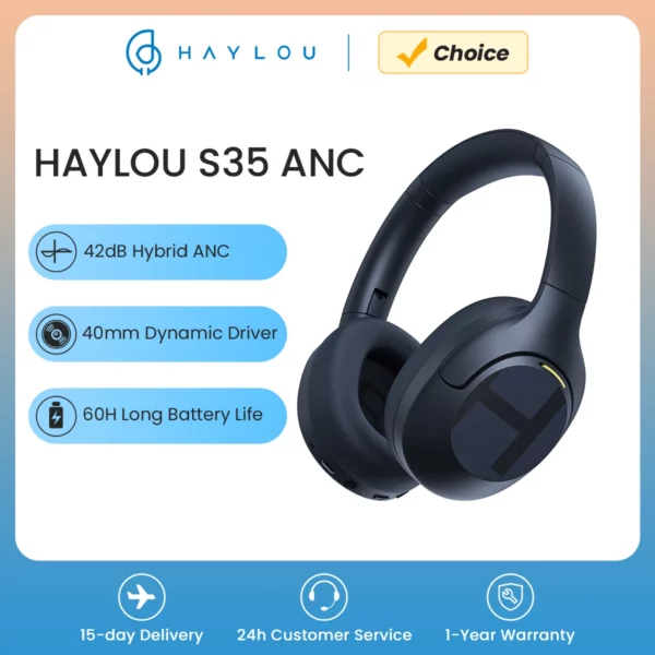 HAYLOU-Écouteurs sans fil S35 ANC, Bluetooth 5.2, 40mm, autonomie de 60 heures