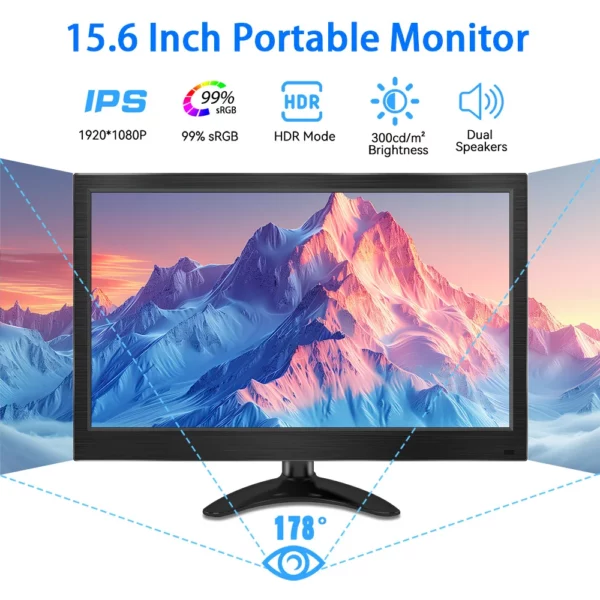 Petit moniteur de sécurité Portable avec double haut-parleurs intégrés, entrée HDMI VGA BNC pour ordinateur Portable CCTV Raspberry Pi Xbox PS3/4/5 – Image 4