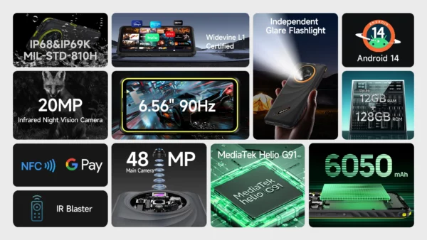 Ulefone Armor X31 4G téléphone robuste Android 14 Smartphone 6.56 "12GB RAM 128GB ROM 48MP NFC caméra de nuit IR Blaster version mondiale – Image 12