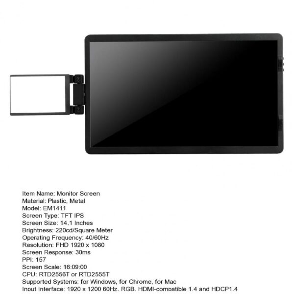 Écran d'extension pour ordinateur Portable 14.1 pouces, Support type-c 3.1 pliable FHD IPS, écran d'affichage de jeu pour téléphone Portable – Image 24