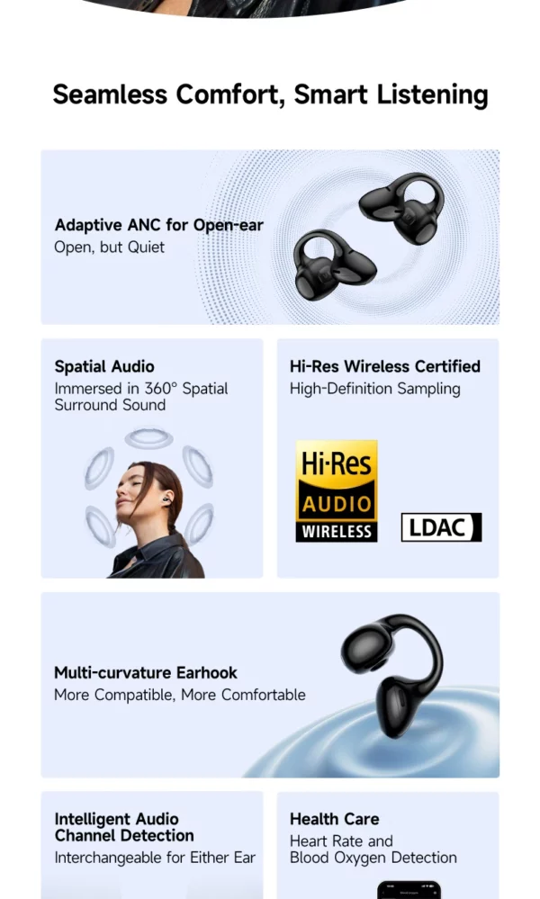 EDIFIER LolliClip écouteurs sans fil à oreille ouverte Bluetooth 5.4 haute résolution LDAC adaptatif ANC écouteur connexion multipoint IP56 – Image 10