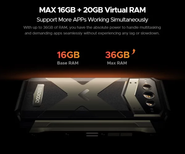Version mondiale DOOGEE V Max Plus téléphone robuste 6.58 "120Hz affichage 16GB 512GB 200MP AI caméra 22000mAh effet d'éclairage Android 14 – Image 28