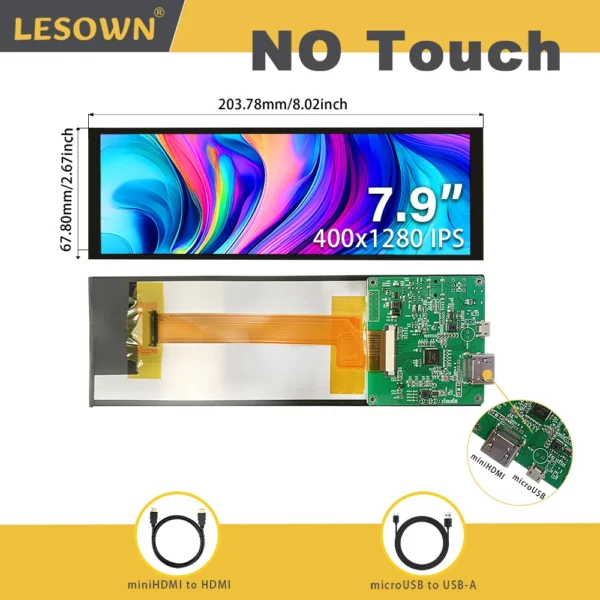 LESOWN-Moniteur d'écran LCD, barre longue étirée, haute luminosité, IPS large et fin, deuxième écran, technologie, 7.84 pouces, 7.9 Wind, m2, 1280x400 – Image 6