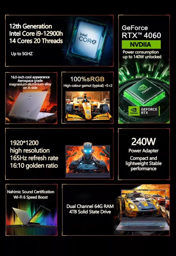 Ordinateur portable de jeu RTX 4060 i9-12900H 16 pouces |   DDR4+SSD En option |   Clavier rétroéclairé |   Impression numérique |   Win11 |   Remise à durée limitée – Image 9